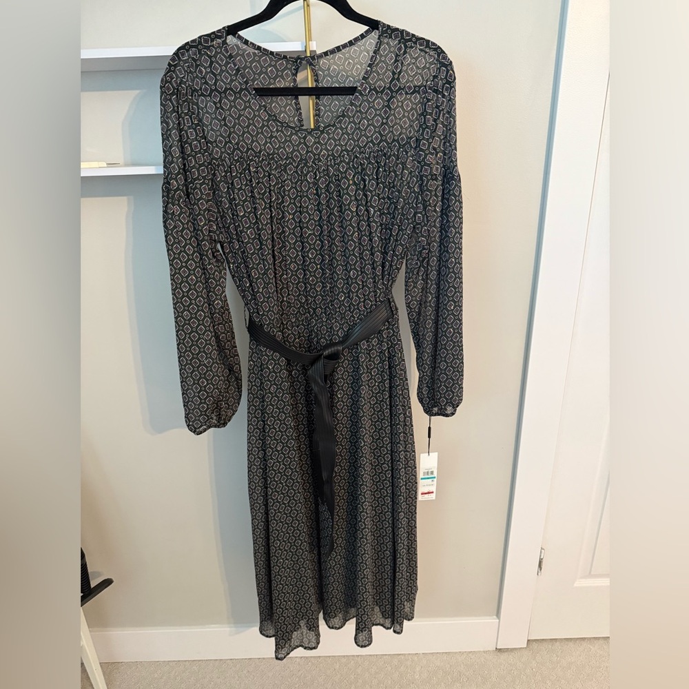 Calvin Klein Green Geometric Long Sleeve Dress